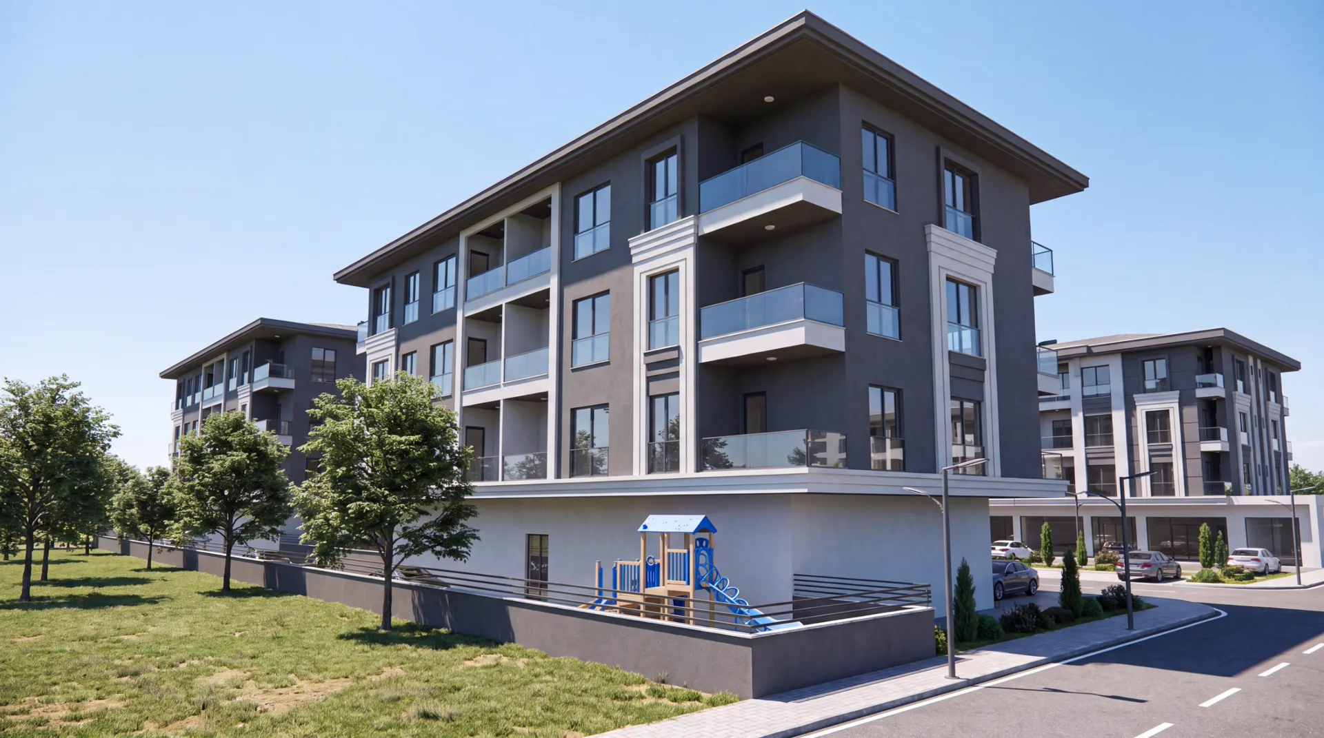 Prestij Cadde — Yan cephe ve peyzaj