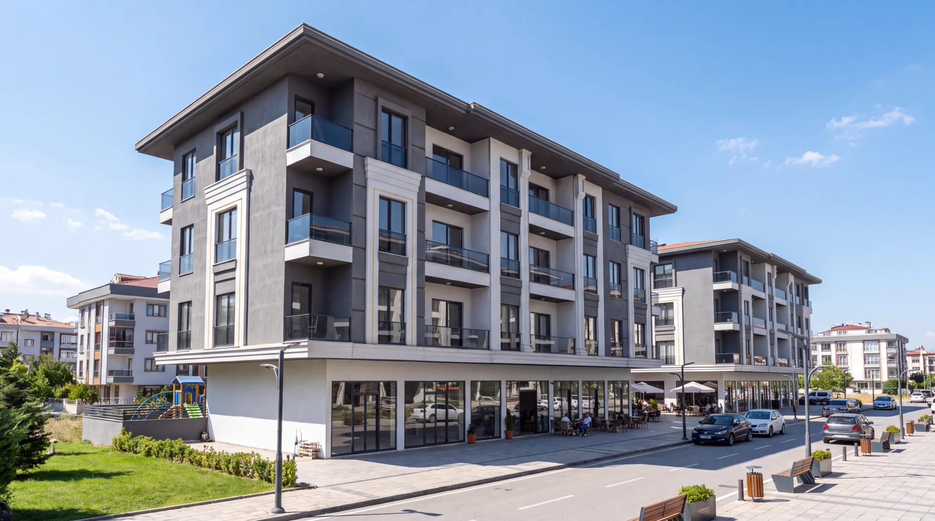Prestij Cadde — Yaya alanları ve ticari birimler